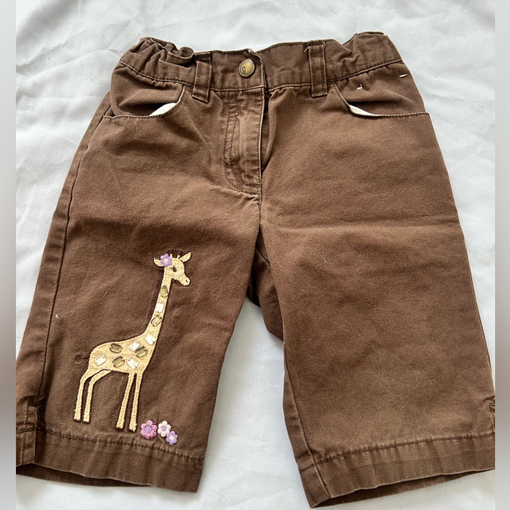 Brown Kids Pants With Giraffe Embroidery